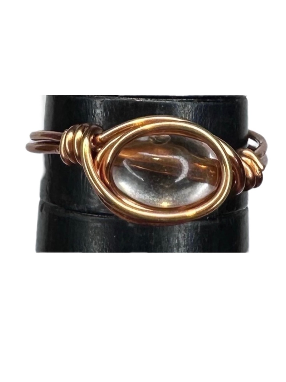 Handmade ring glass bead copper wire wrap